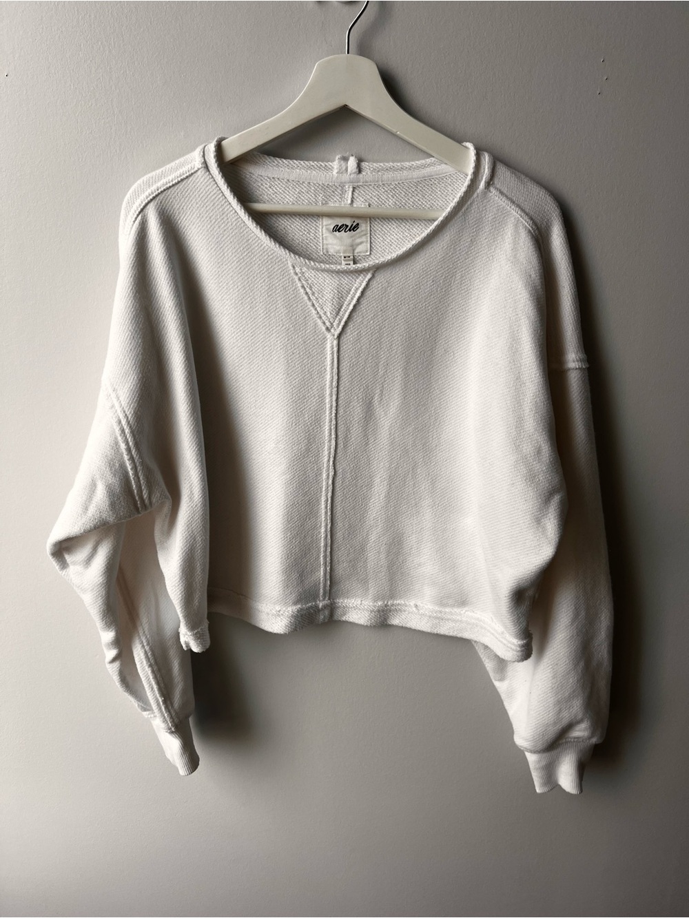 Aerie White Cropped Crewneck Sweatshirt Cotton Blend Cozy Comfy Women’s Medium